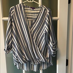 West Kei Navy and White Striped Wrap Blouse